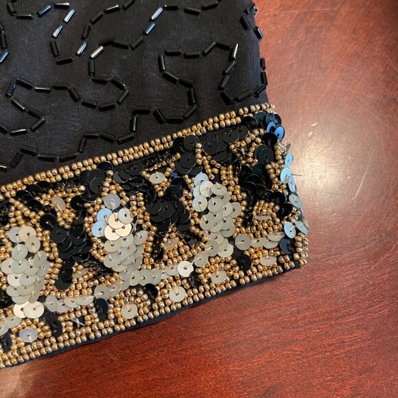 Vintage A.J. Bari Black 100% Silk Beaded Cocktail Dress W/ Gold Sequins Sz 6 - Picture 11 of 11